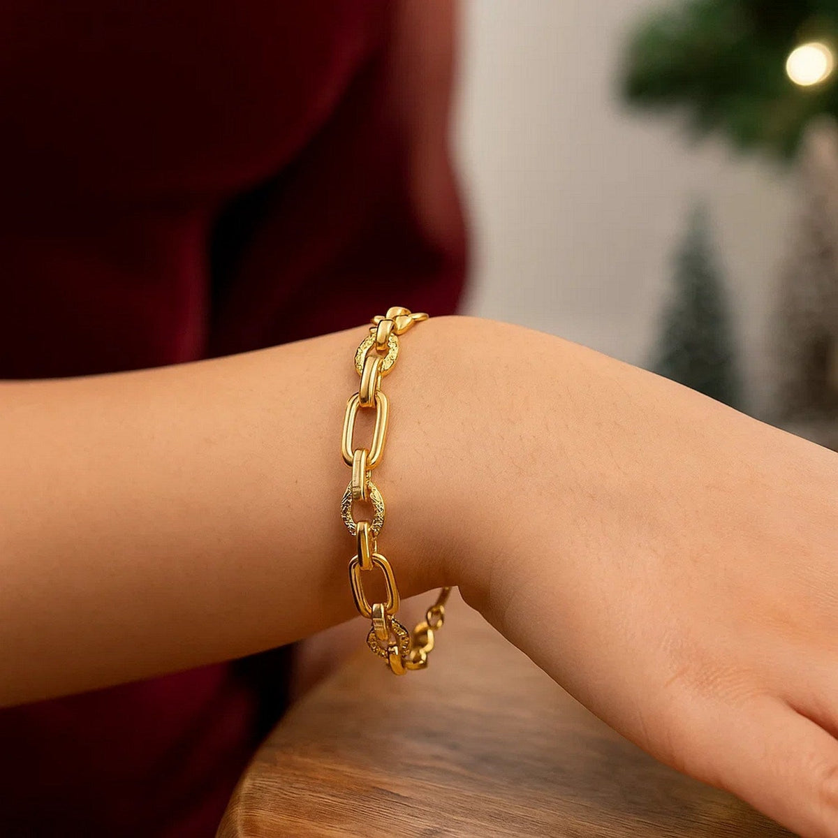 14k Yellow Gold Polished and Textured Link Bracelet (6.30 mm) - LinkagejewelrydesignLinkagejewelrydesign