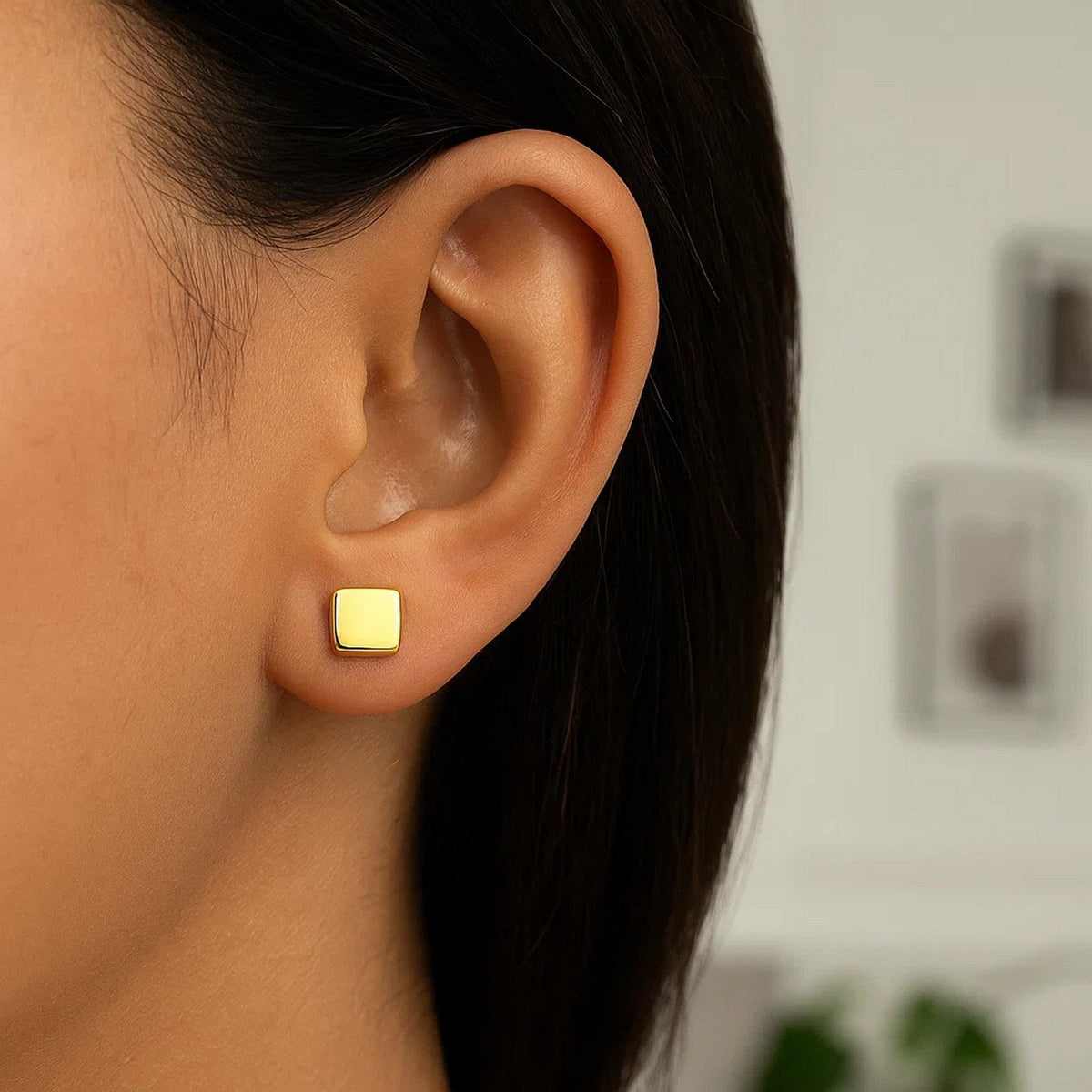 14k Yellow Gold Polished Cube Post Earrings - LinkagejewelrydesignLinkagejewelrydesign