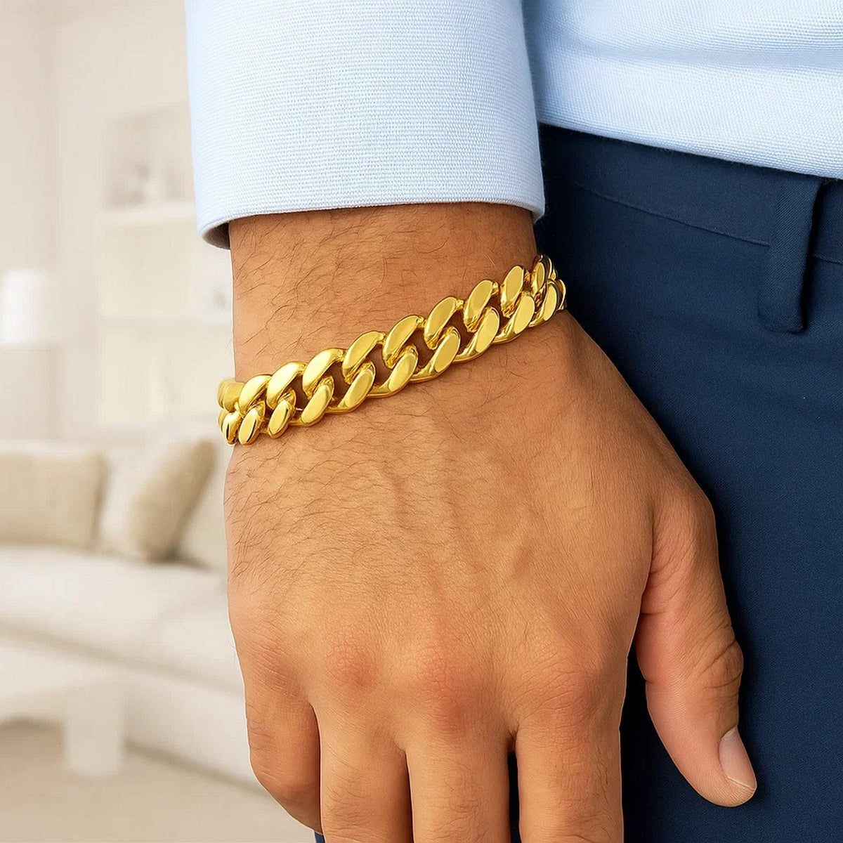 14k Yellow Gold Polished Curb Chain Bracelet (11.50 mm) - LinkagejewelrydesignLinkagejewelrydesign