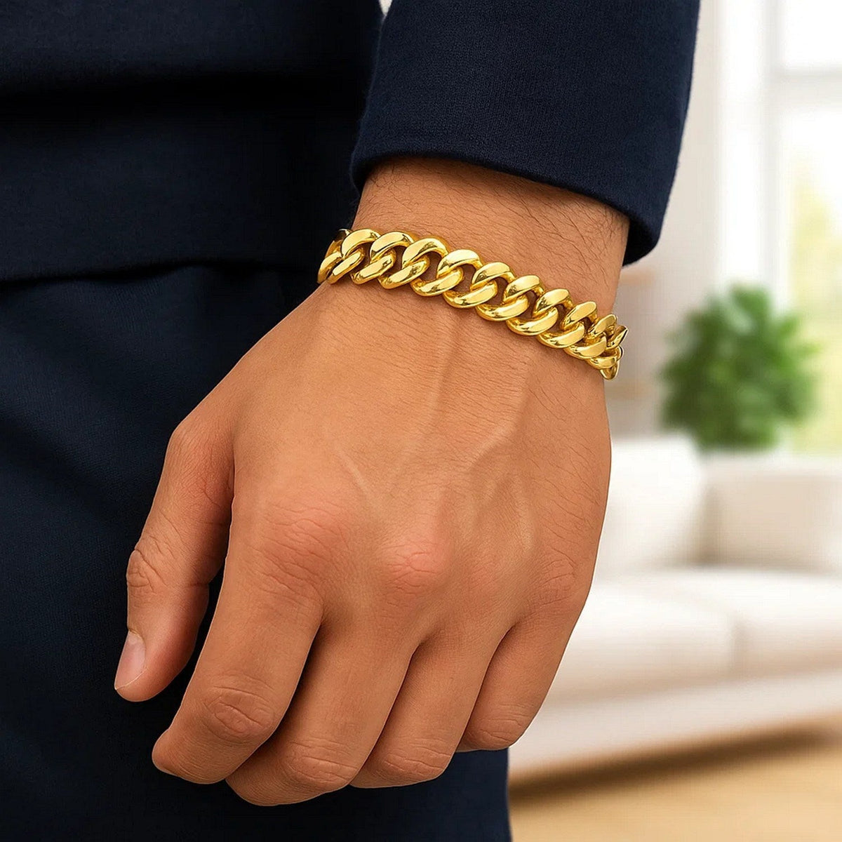 14k Yellow Gold Polished Curb Chain Bracelet (11.50 mm) - LinkagejewelrydesignLinkagejewelrydesign