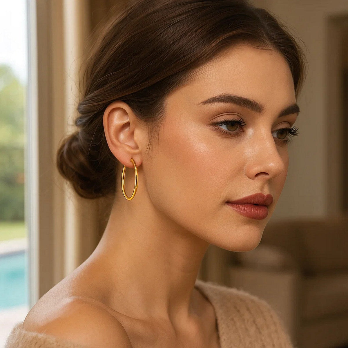 14k Yellow Gold Polished Hoop Earrings (1.5x25mm) - LinkagejewelrydesignLinkagejewelrydesign