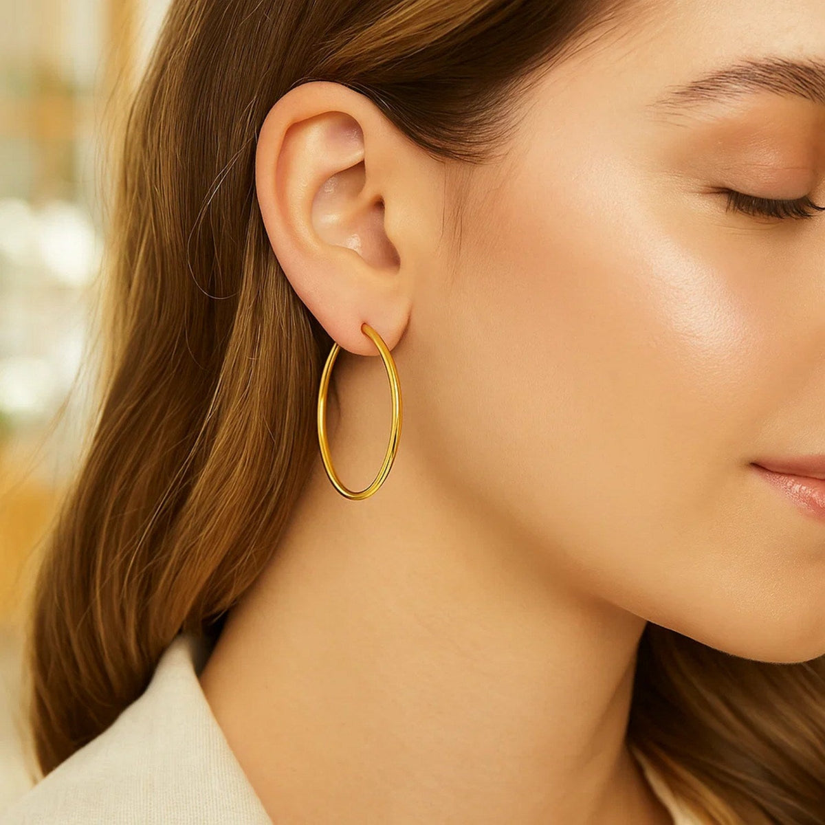 14k Yellow Gold Polished Hoop Earrings (2x30mm) - LinkagejewelrydesignLinkagejewelrydesign