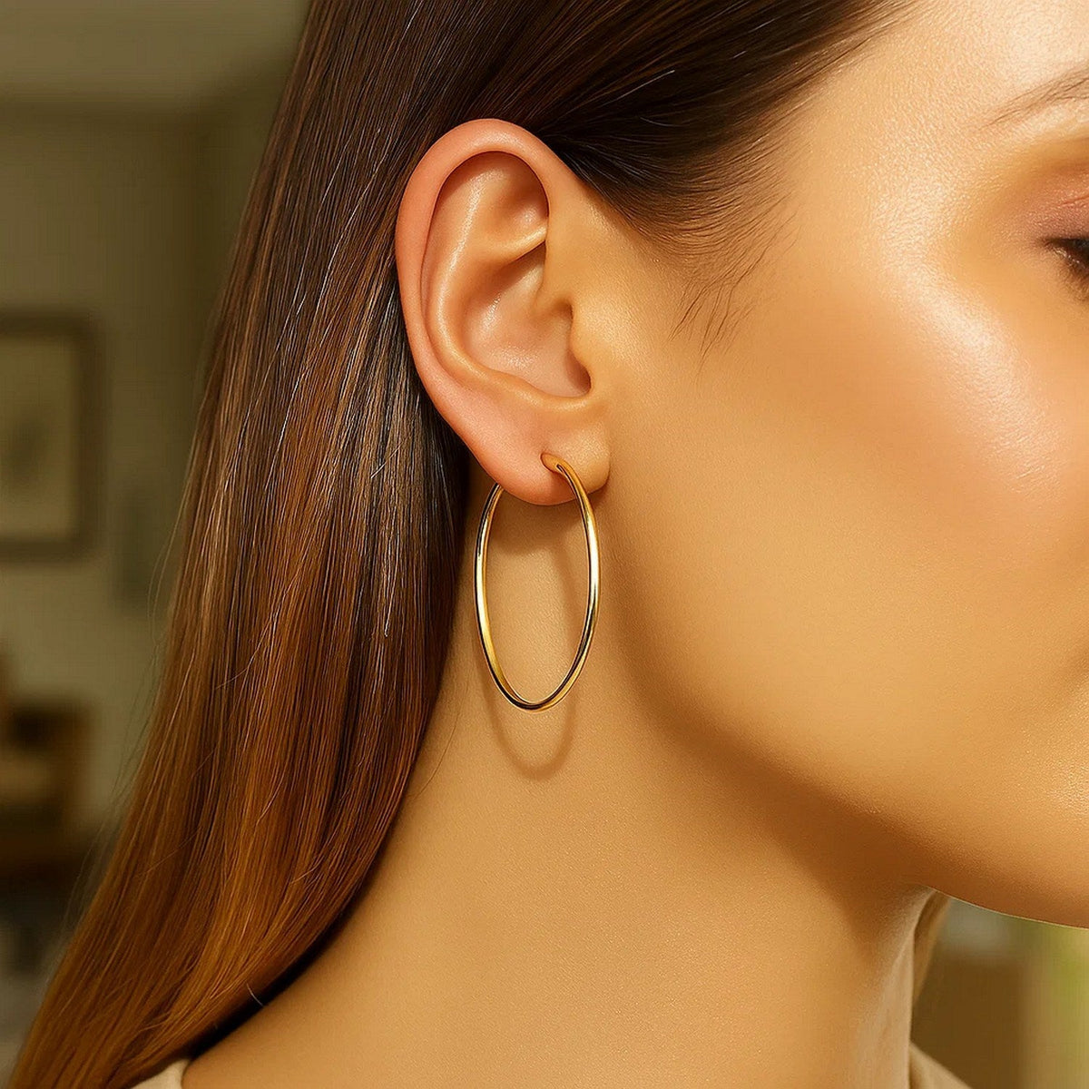 14k Yellow Gold Polished Hoop Earrings (2x40mm) - LinkagejewelrydesignLinkagejewelrydesign