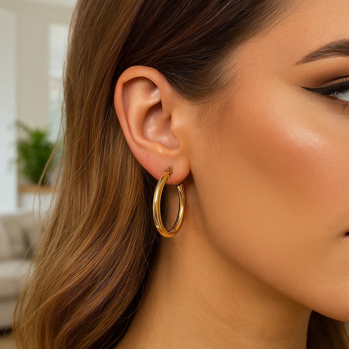 14k Yellow Gold Polished Hoop Earrings (30 mm) - LinkagejewelrydesignLinkagejewelrydesign