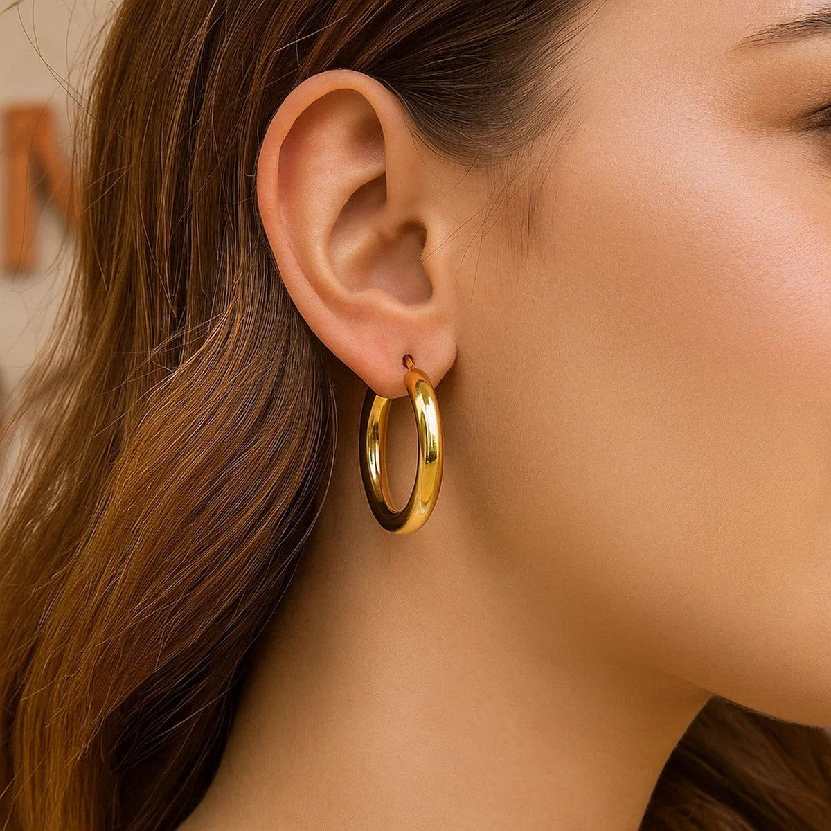 14k Yellow Gold Polished Hoop Earrings (30 mm) - LinkagejewelrydesignLinkagejewelrydesign