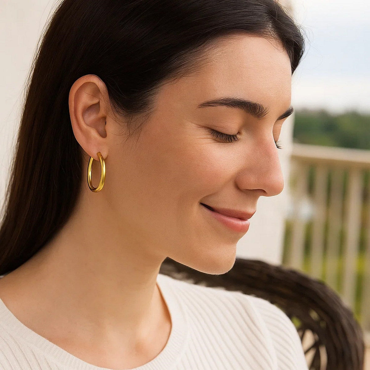 14k Yellow Gold Polished Hoop Earrings (30 mm) - LinkagejewelrydesignLinkagejewelrydesign