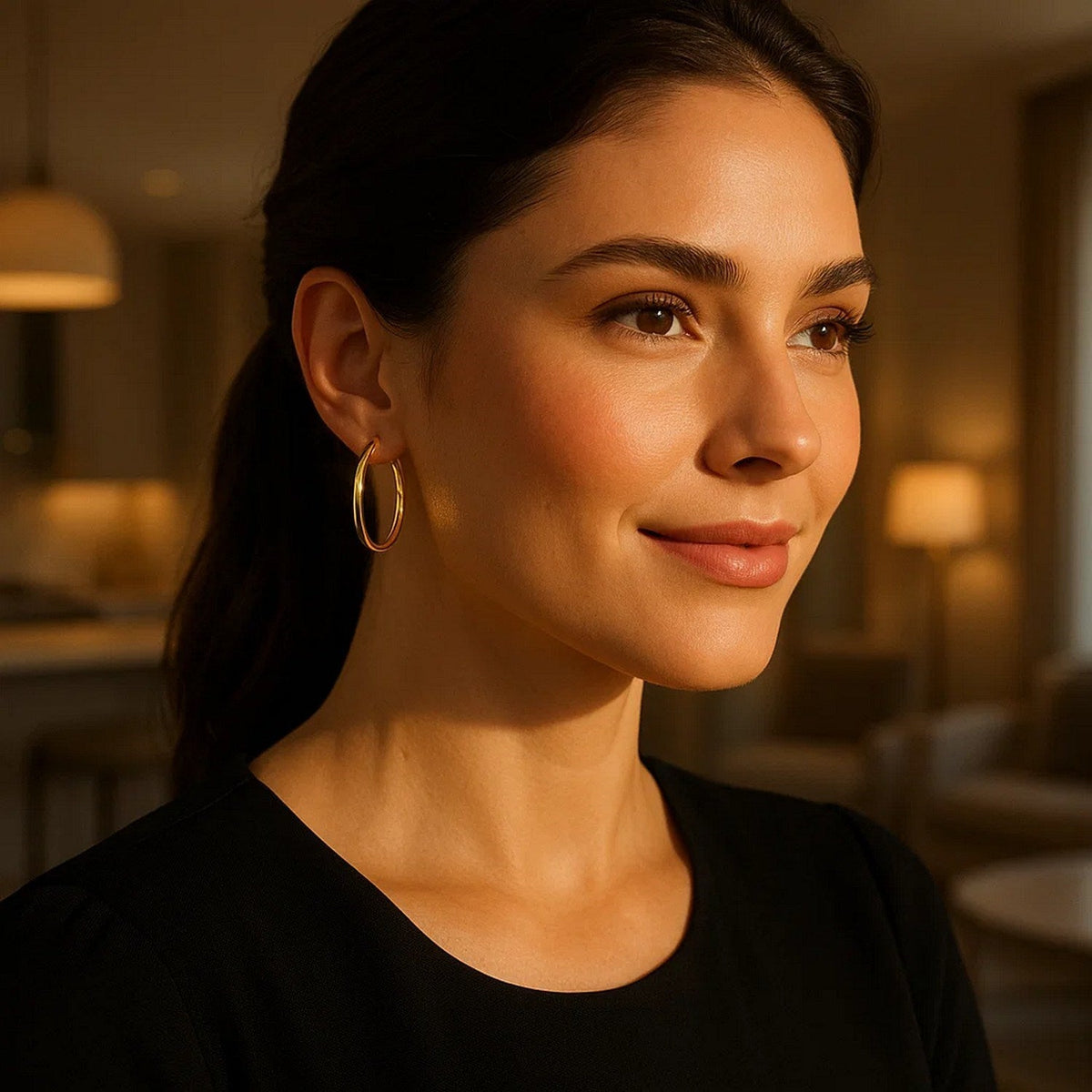 14k Yellow Gold Polished Hoop Earrings (3x25mm) - LinkagejewelrydesignLinkagejewelrydesign