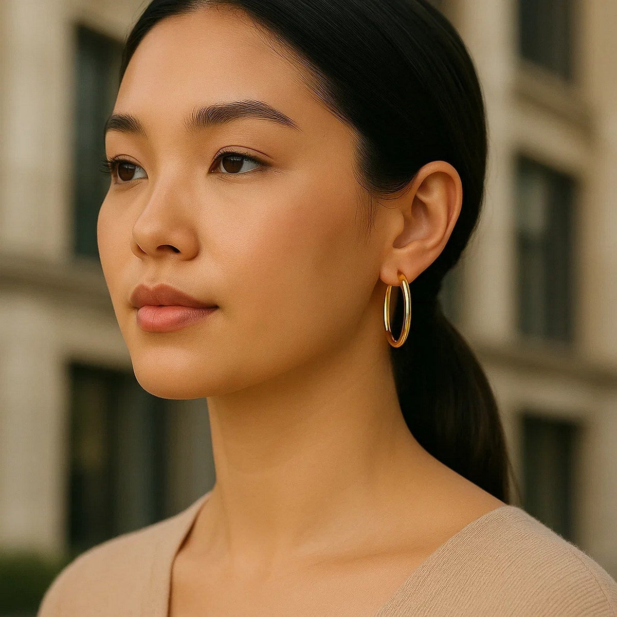 14k Yellow Gold Polished Hoop Earrings (3x30mm) - LinkagejewelrydesignLinkagejewelrydesign