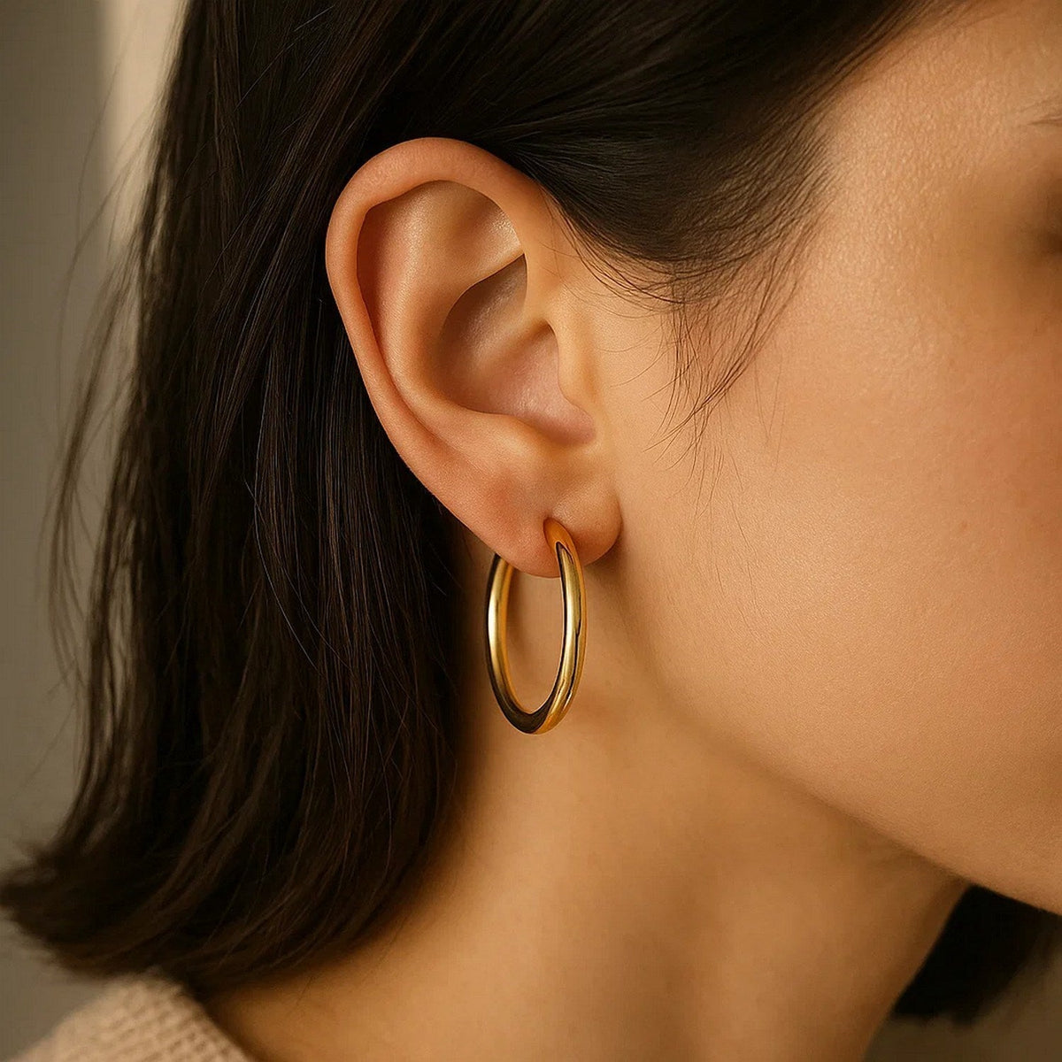 14k Yellow Gold Polished Hoop Earrings (3x30mm) - LinkagejewelrydesignLinkagejewelrydesign