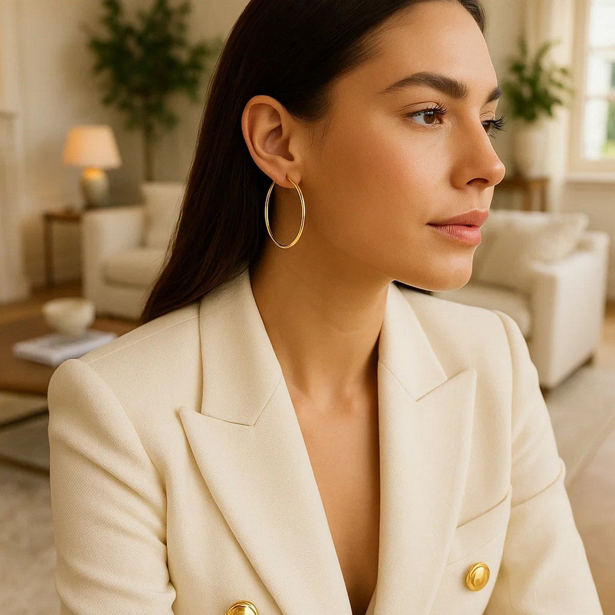 14k Yellow Gold Polished Hoop Earrings (40mm) - LinkagejewelrydesignLinkagejewelrydesign