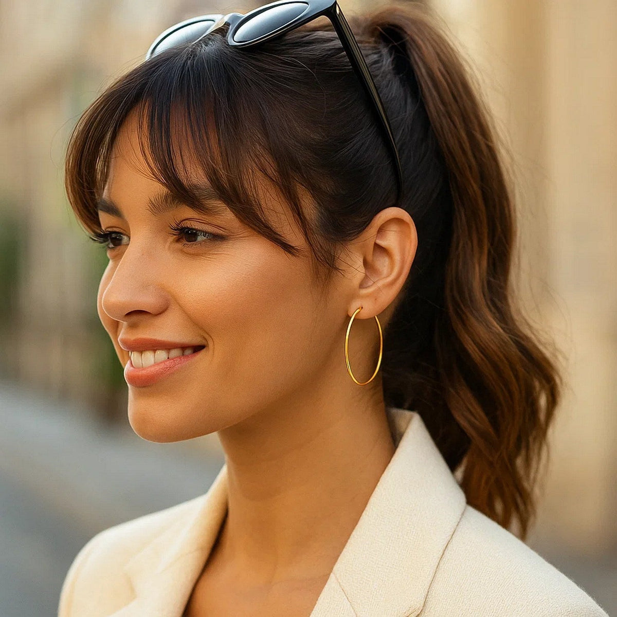 14k Yellow Gold Polished Hoop Earrings (45 mm) - LinkagejewelrydesignLinkagejewelrydesign