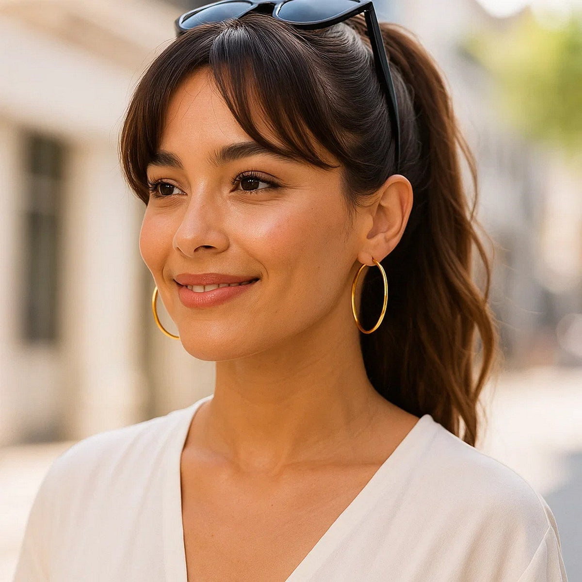 14k Yellow Gold Polished Hoop Earrings (45 mm) - LinkagejewelrydesignLinkagejewelrydesign