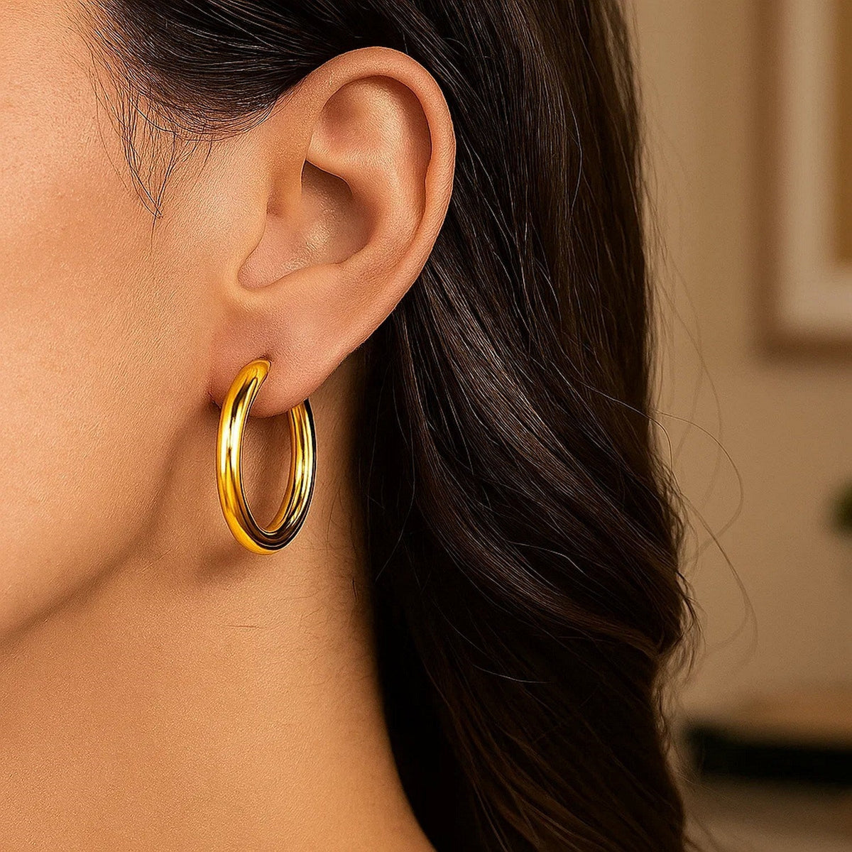 14k Yellow Gold Polished Hoop Earrings (4x25mm) - LinkagejewelrydesignLinkagejewelrydesign