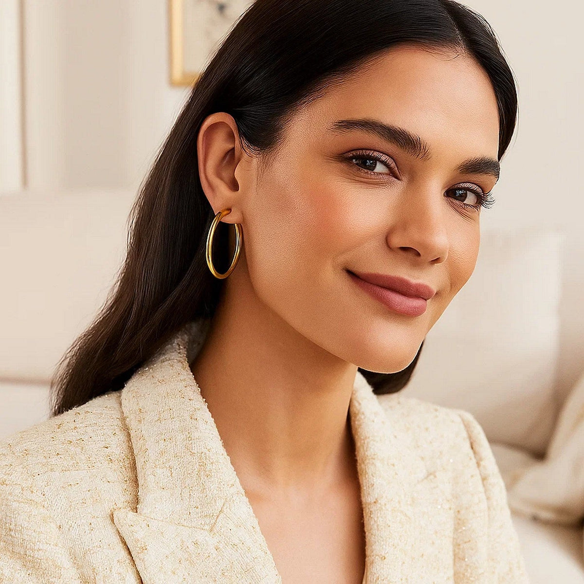 14k Yellow Gold Polished Hoop Earrings (4x40mm) - LinkagejewelrydesignLinkagejewelrydesign