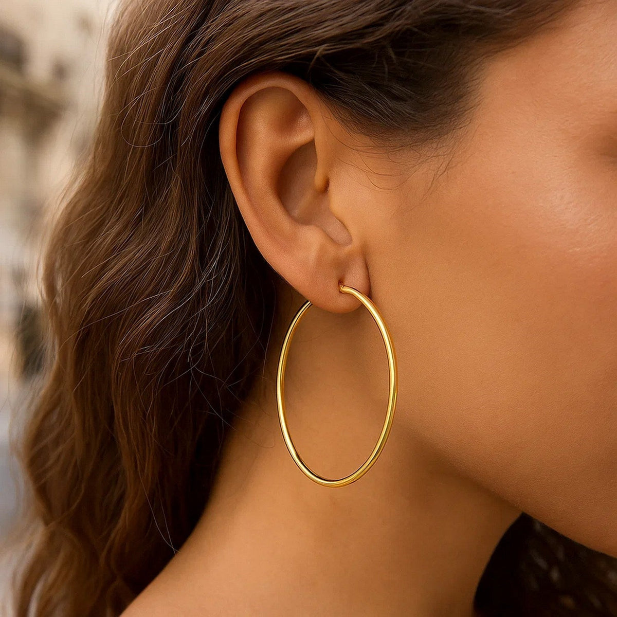 14k Yellow Gold Polished Hoop Earrings (55 mm) - LinkagejewelrydesignLinkagejewelrydesign