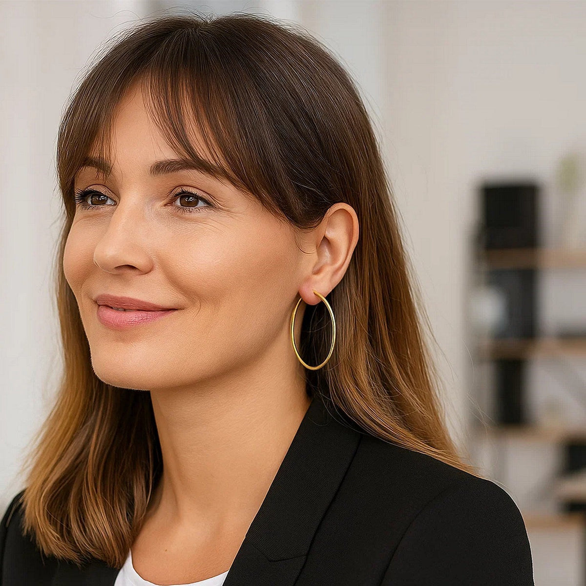 14k Yellow Gold Polished Hoop Earrings (55 mm) - LinkagejewelrydesignLinkagejewelrydesign