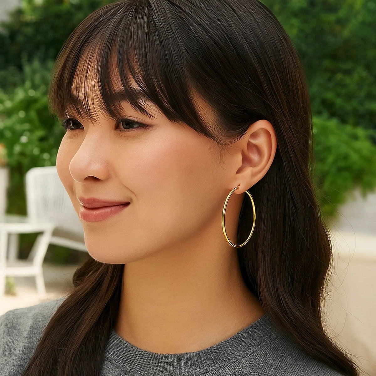 14k Yellow Gold Polished Hoop Earrings (55 mm) - LinkagejewelrydesignLinkagejewelrydesign