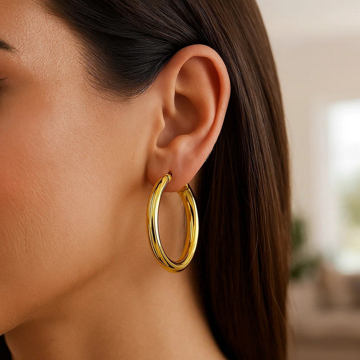 14k Yellow Gold Polished Hoop Earrings (5x40mm) - LinkagejewelrydesignLinkagejewelrydesign