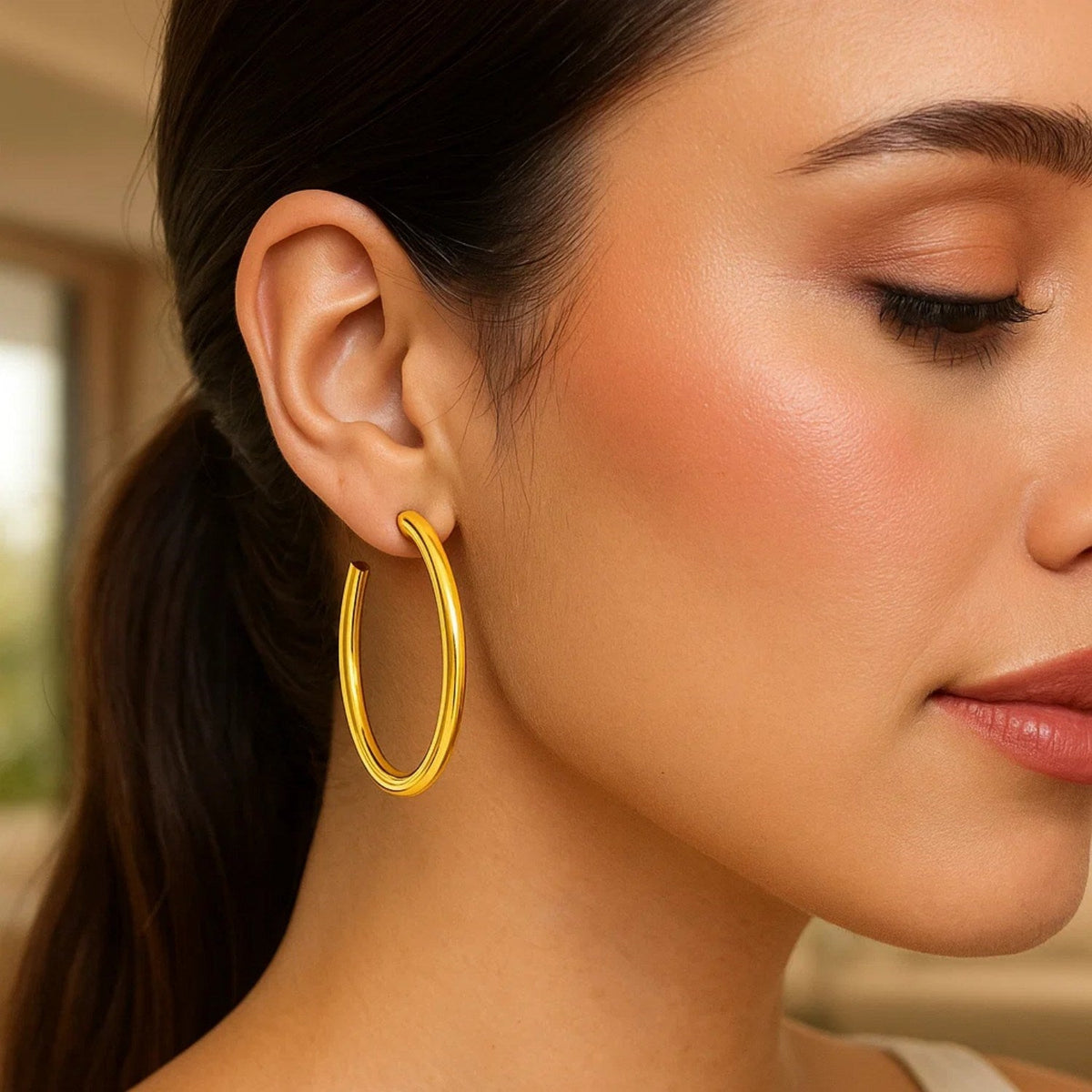 14k Yellow Gold Polished Hoop Earrings - LinkagejewelrydesignLinkagejewelrydesign