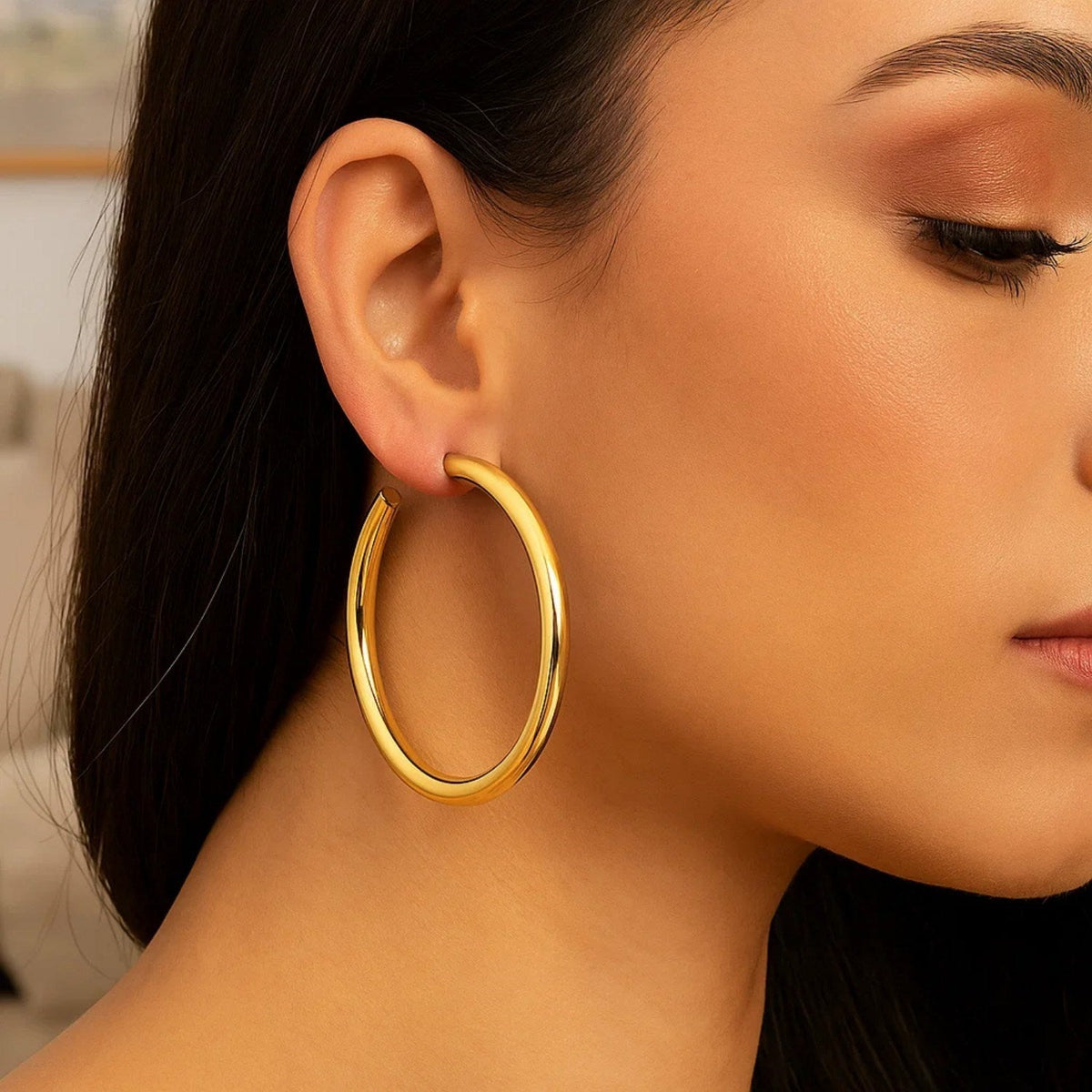 14k Yellow Gold Polished Hoop Earrings - LinkagejewelrydesignLinkagejewelrydesign