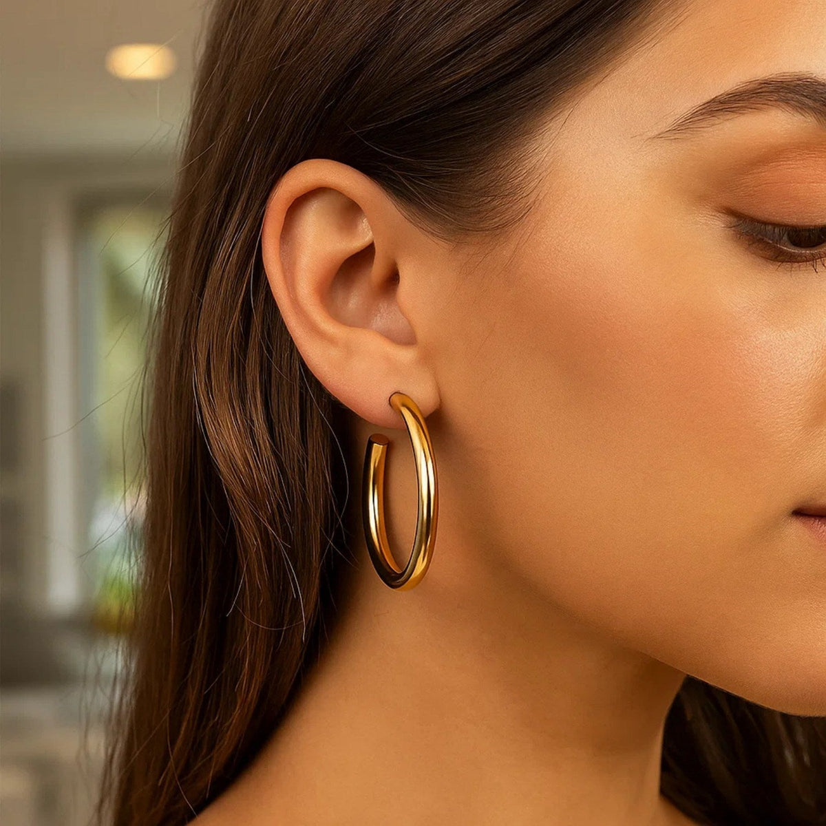 14k Yellow Gold Polished Hoop Earrings(4x40mm) - LinkagejewelrydesignLinkagejewelrydesign