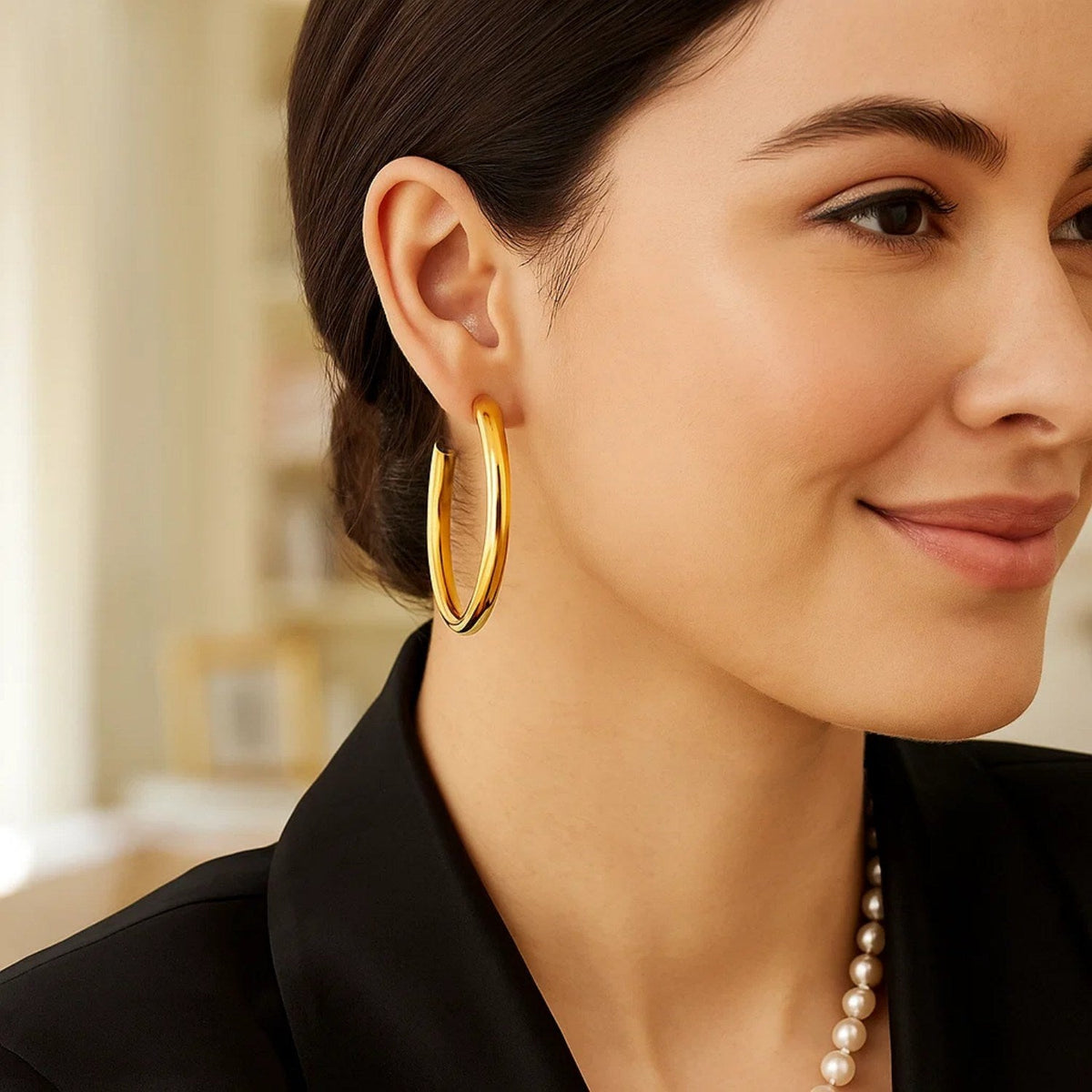 14k Yellow Gold Polished Hoop Earrings(4x40mm) - LinkagejewelrydesignLinkagejewelrydesign