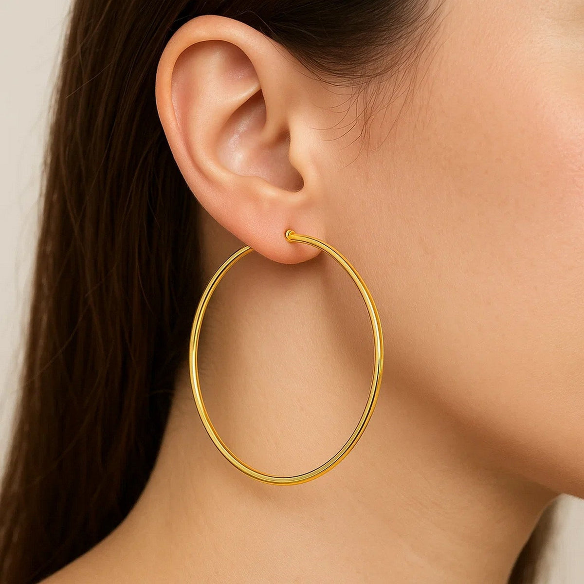 14k Yellow Gold Polished Large Round Hoop Earrings - LinkagejewelrydesignLinkagejewelrydesign