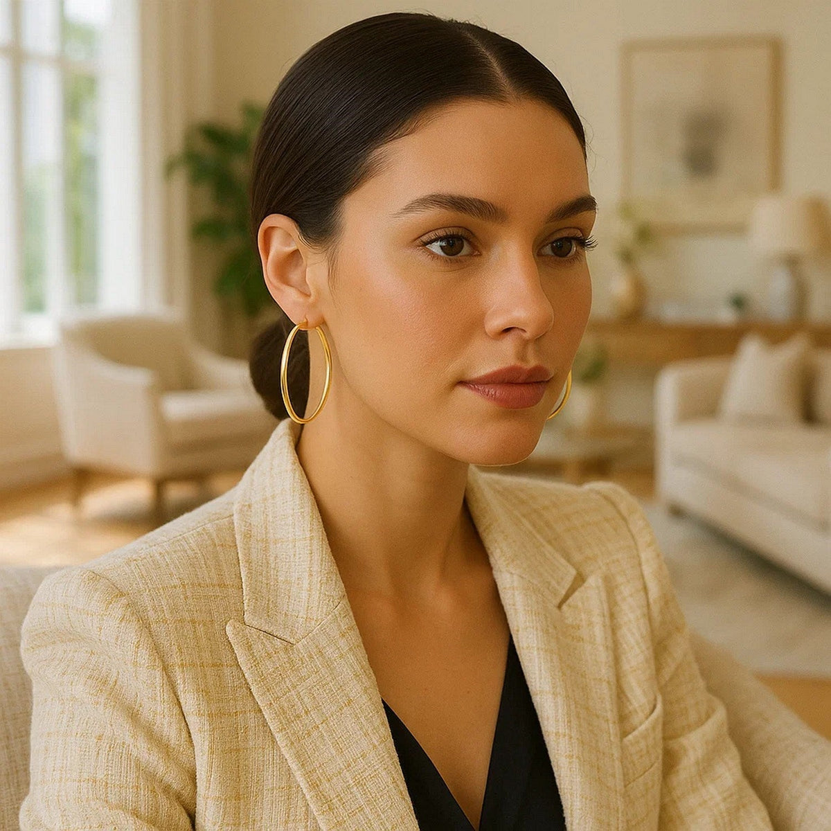 14k Yellow Gold Polished Large Round Hoop Earrings - LinkagejewelrydesignLinkagejewelrydesign