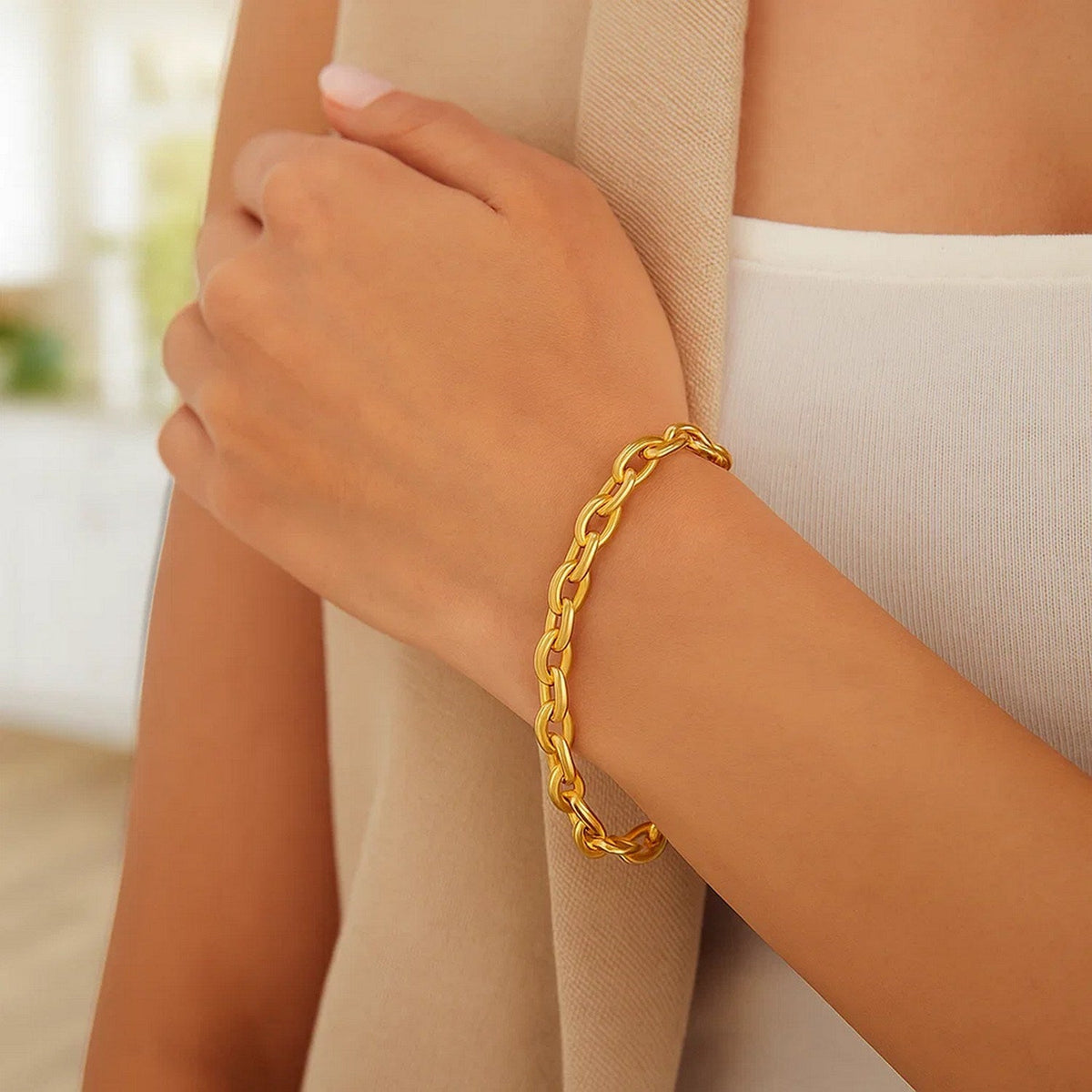 14k Yellow Gold Polished Oval Link Bracelet - LinkagejewelrydesignLinkagejewelrydesign