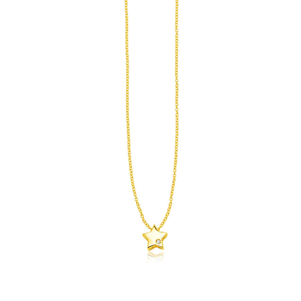 14k Yellow Gold Polished Star Necklace with Diamond - LinkagejewelrydesignLinkagejewelrydesign