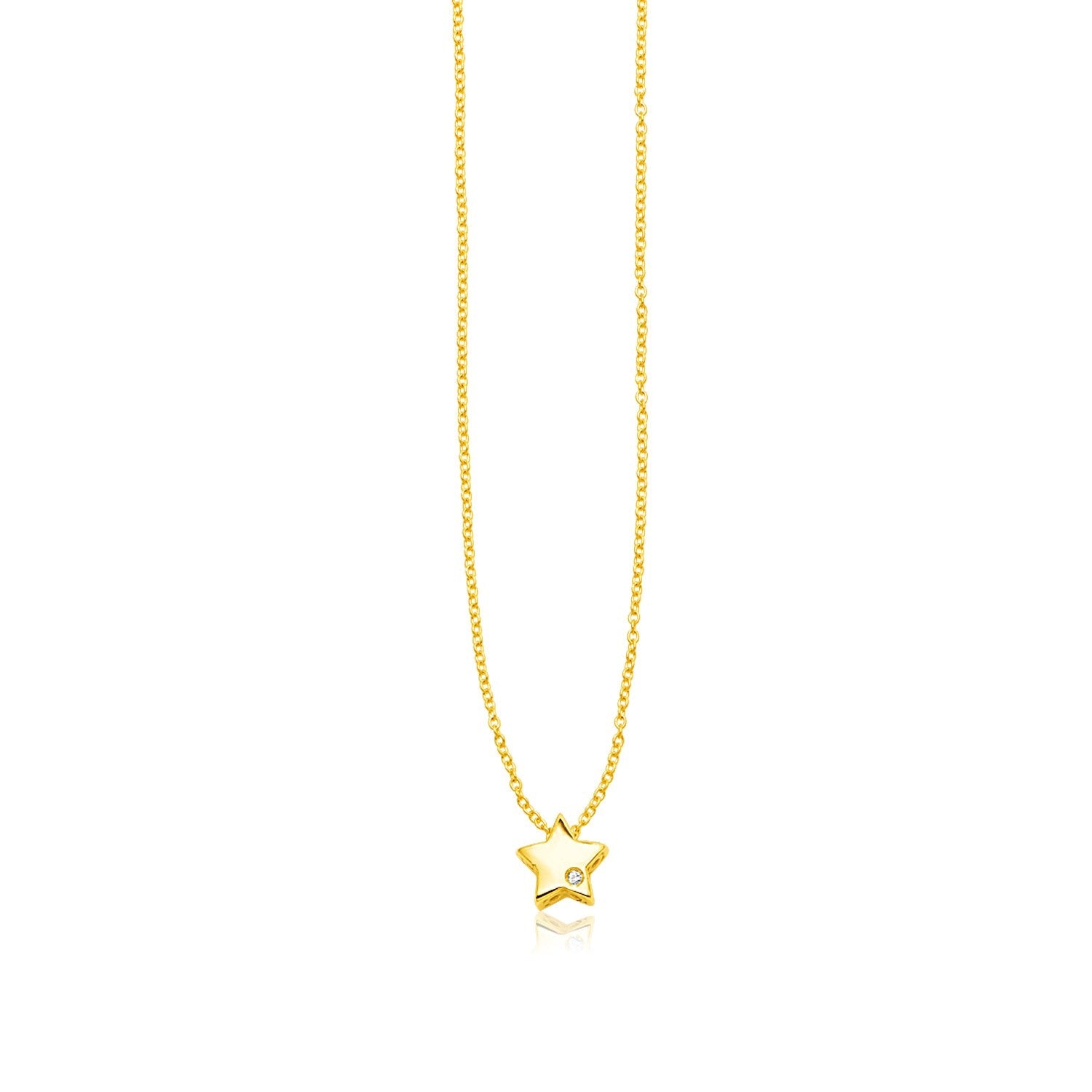 14k Yellow Gold Polished Star Necklace with Diamond - LinkagejewelrydesignLinkagejewelrydesign