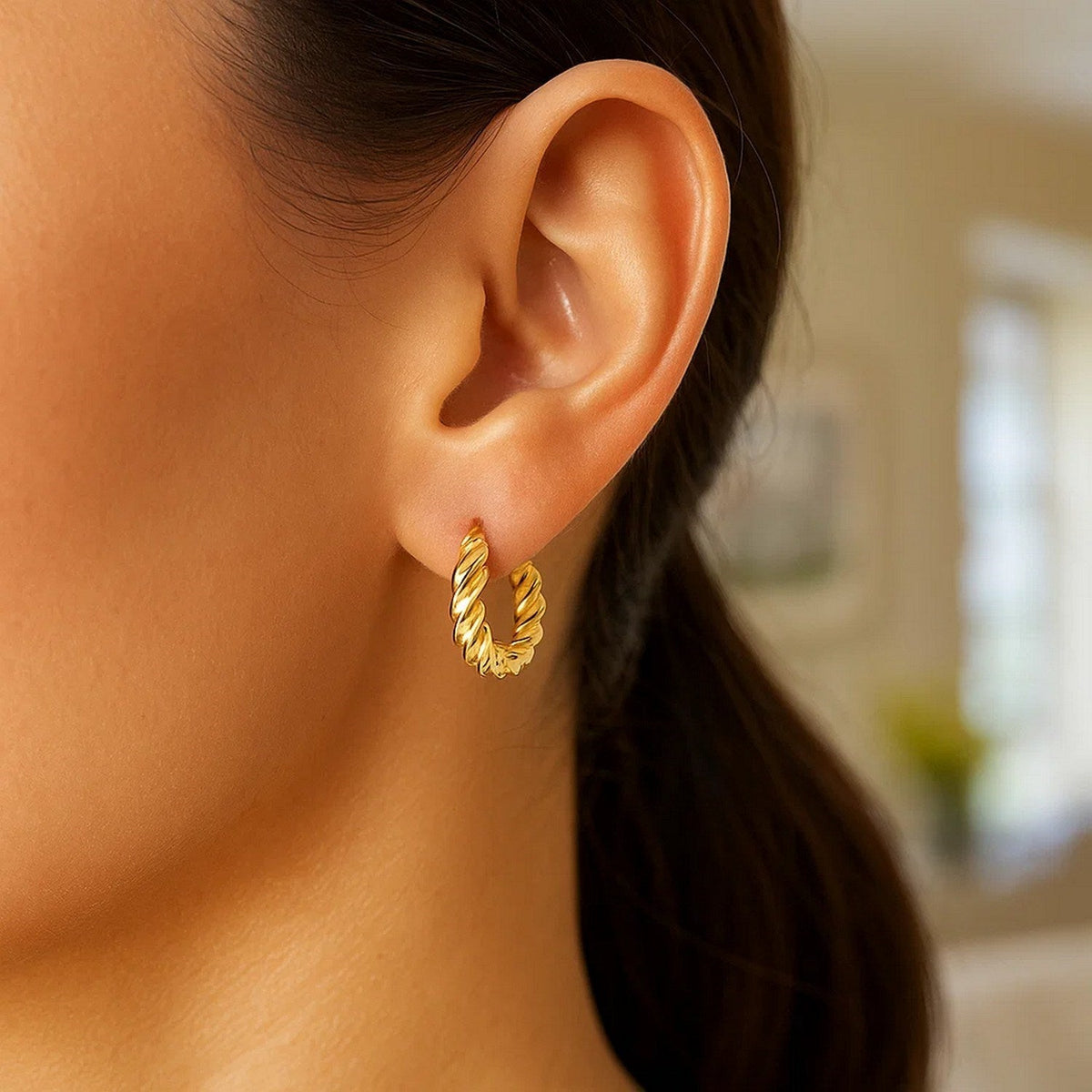 14k Yellow Gold Polished Twisted Hoop Earrings - LinkagejewelrydesignLinkagejewelrydesign