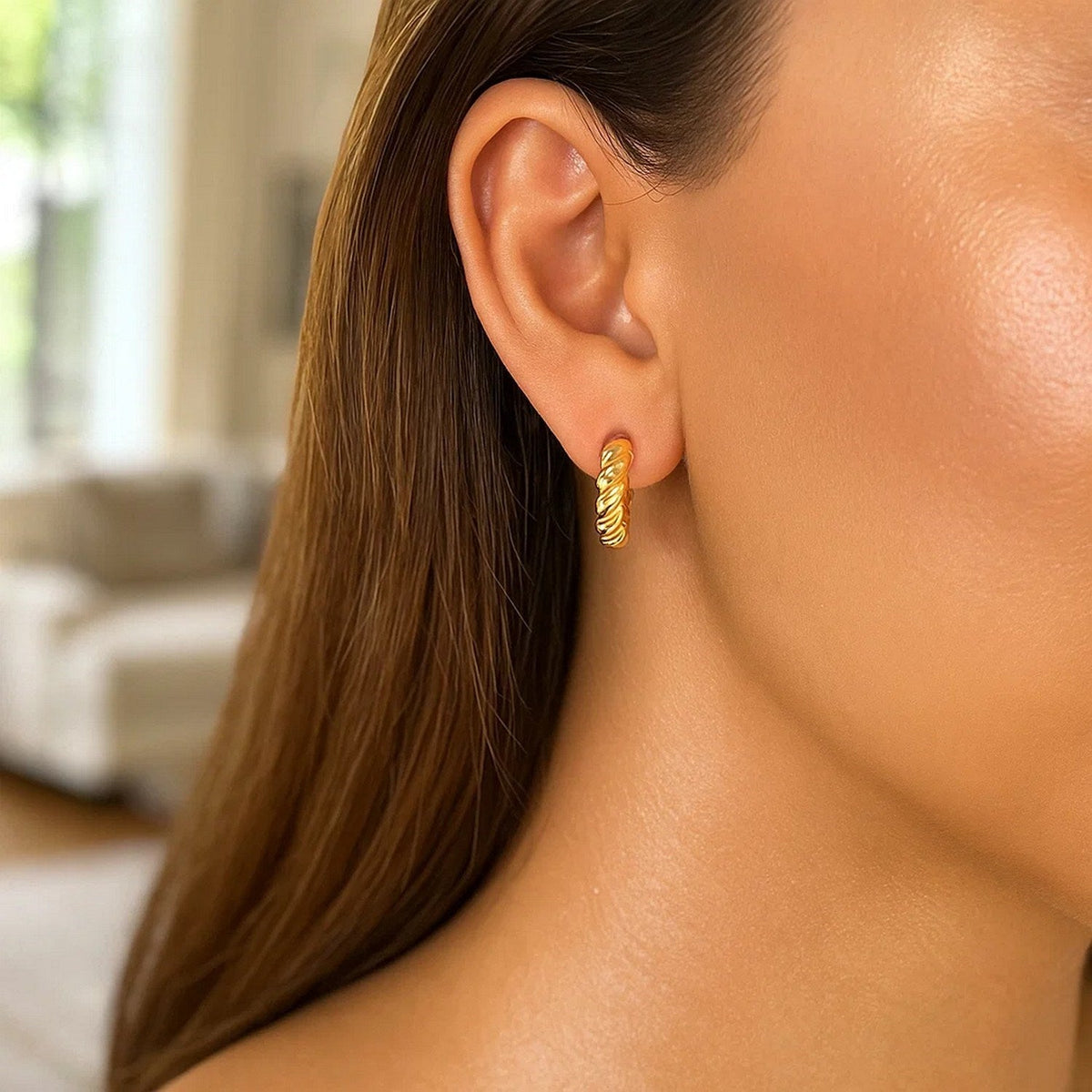 14k Yellow Gold Polished Twisted Hoop Earrings - LinkagejewelrydesignLinkagejewelrydesign