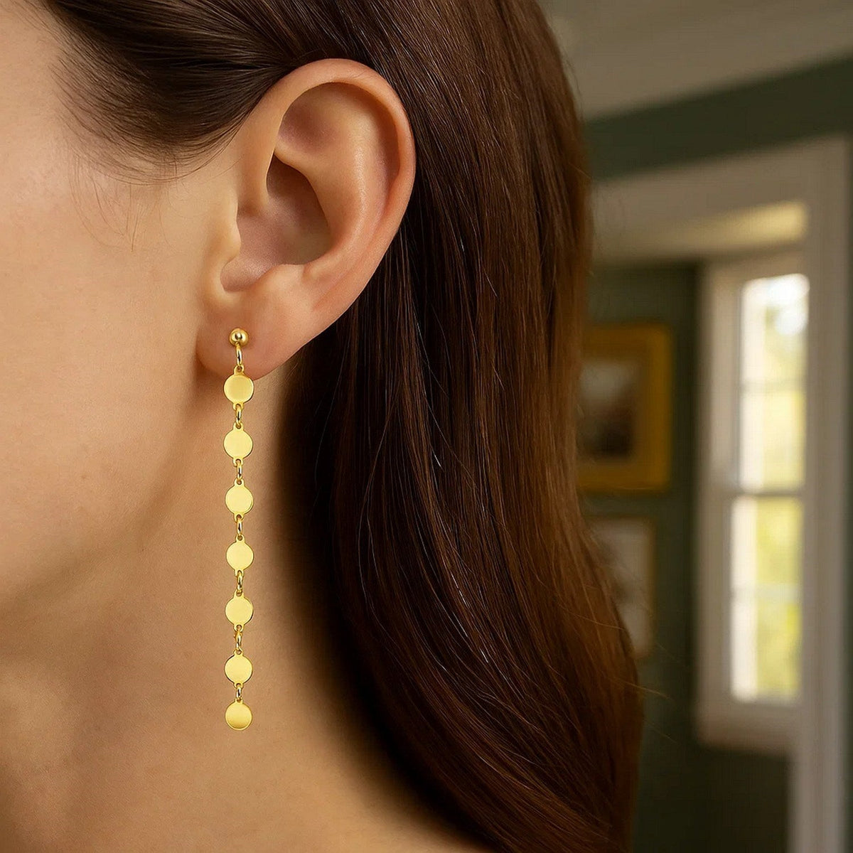 14k Yellow Gold Post Dangle Earrings with Polished Circles - LinkagejewelrydesignLinkagejewelrydesign