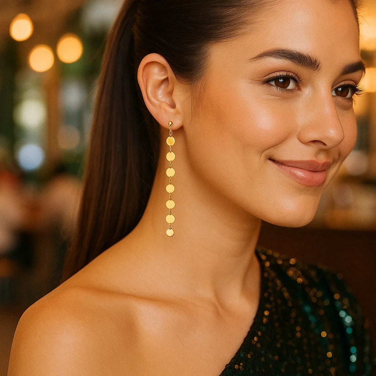 14k Yellow Gold Post Dangle Earrings with Polished Circles - LinkagejewelrydesignLinkagejewelrydesign