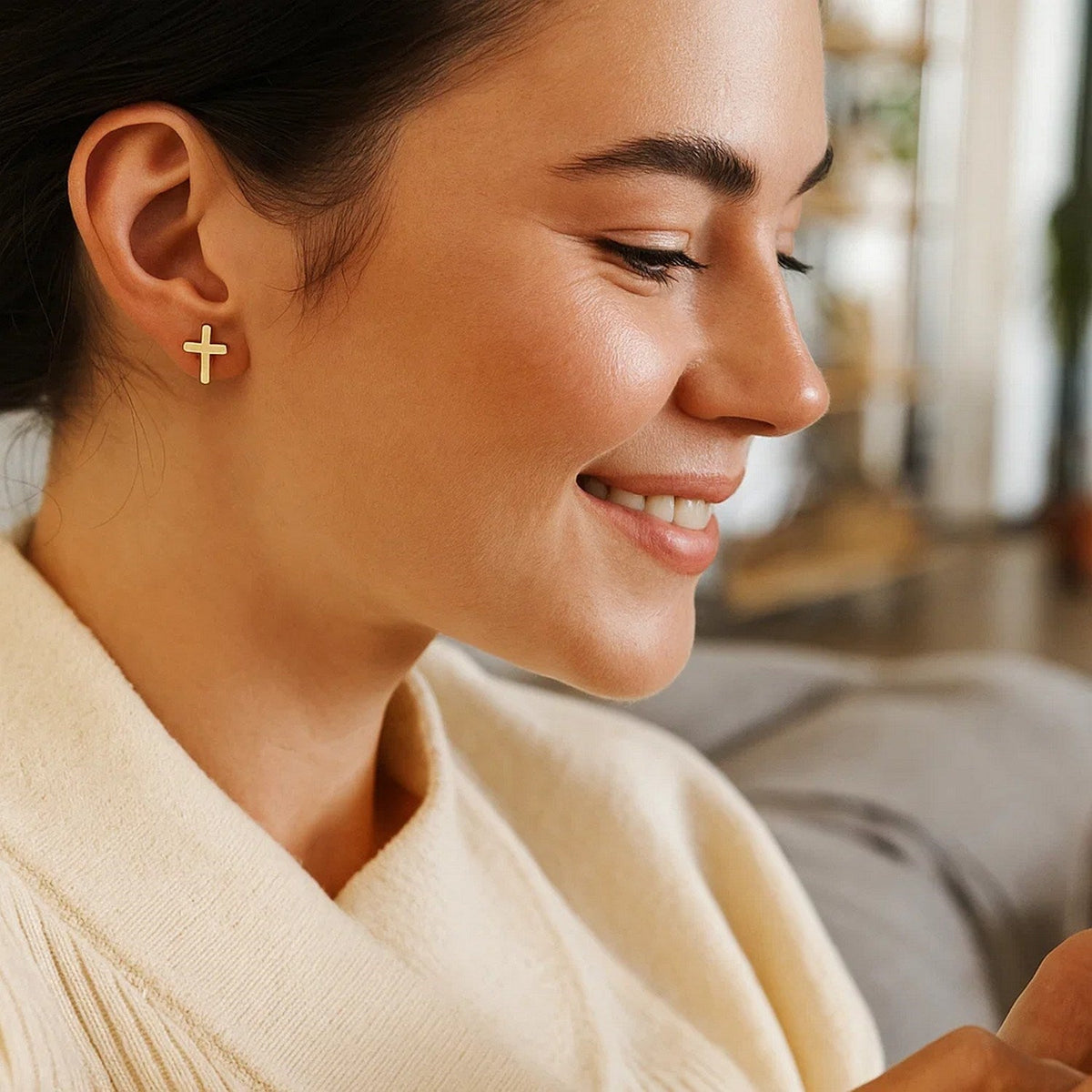 14k Yellow Gold Post Earrings with Crosses - LinkagejewelrydesignLinkagejewelrydesign