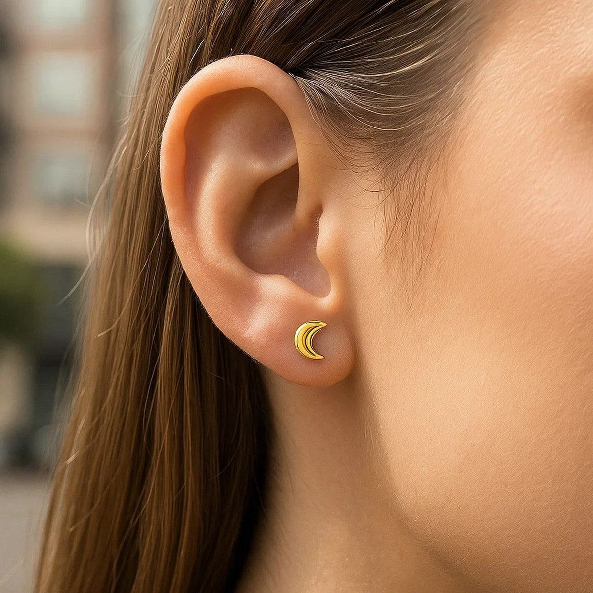 14k Yellow Gold Post Earrings with Moons - LinkagejewelrydesignLinkagejewelrydesign