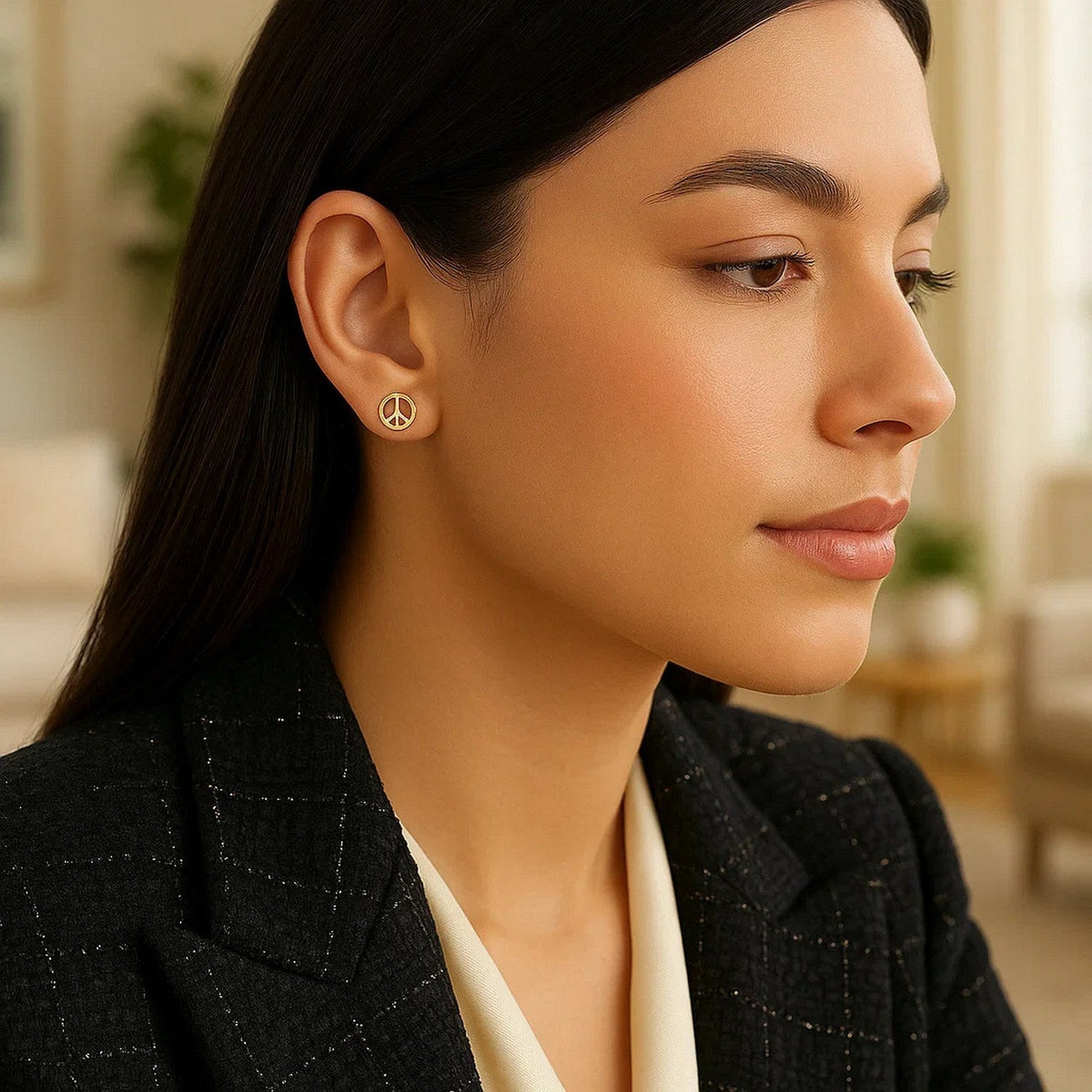 14k Yellow Gold Post Earrings with Peace Signs - LinkagejewelrydesignLinkagejewelrydesign