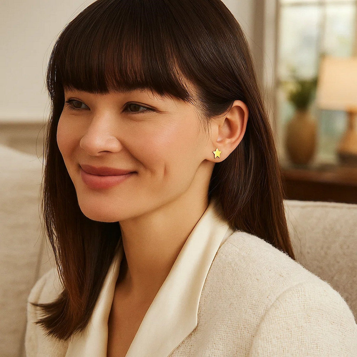 14k Yellow Gold Post Earrings with Stars - LinkagejewelrydesignLinkagejewelrydesign