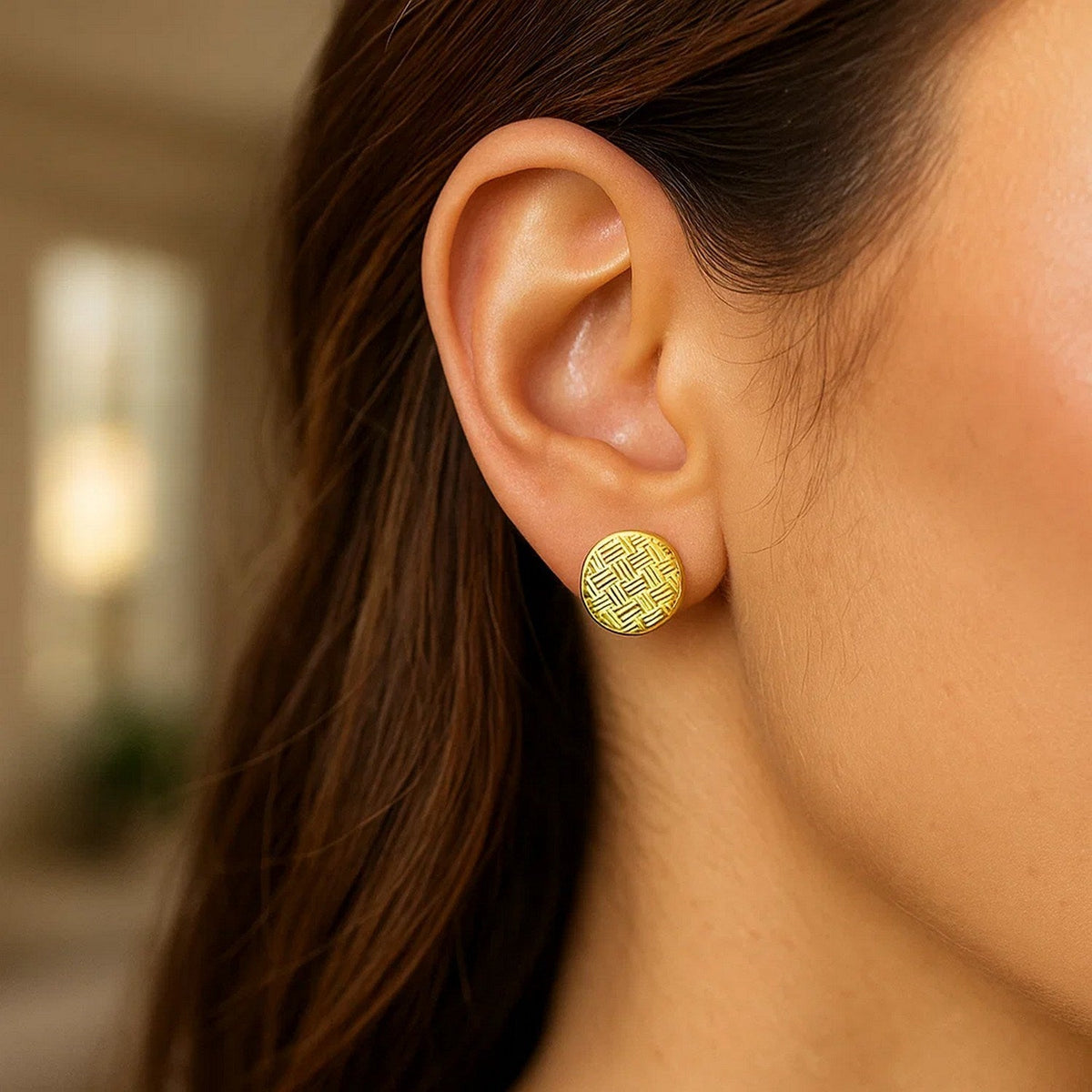 14k Yellow Gold Post Earrings with Textured Circles - LinkagejewelrydesignLinkagejewelrydesign