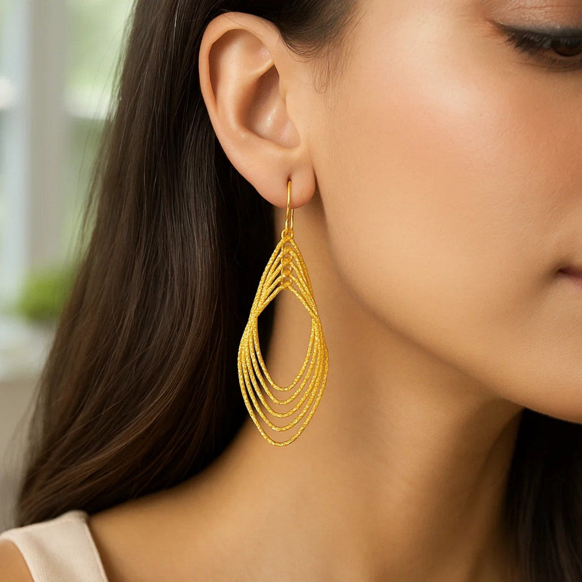 14k Yellow Gold Post Earrings with Textured Marquise Shapes - LinkagejewelrydesignLinkagejewelrydesign