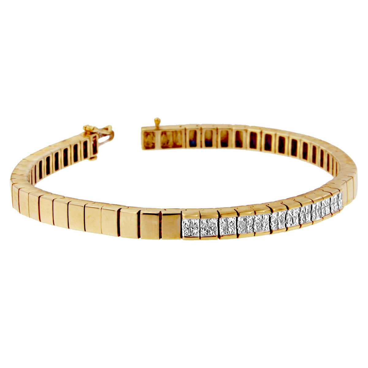 14K Yellow Gold Princess Cut Diamond Banded Bracelet (1.00 cttw, G - H Color, VS1 - VS2 Clarity) - LinkagejewelrydesignLinkagejewelrydesign