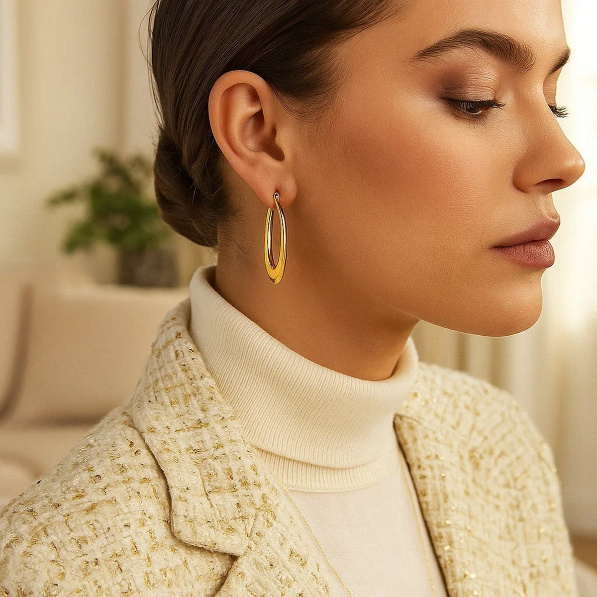 14k Yellow Gold Puffed Graduated Open Oval Earrings - LinkagejewelrydesignLinkagejewelrydesign