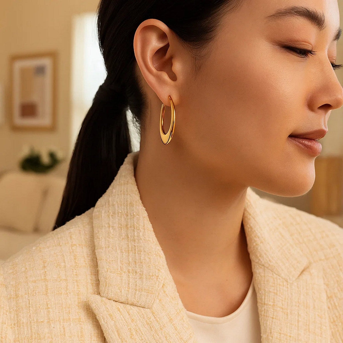 14k Yellow Gold Puffed Graduated Open Oval Earrings - LinkagejewelrydesignLinkagejewelrydesign