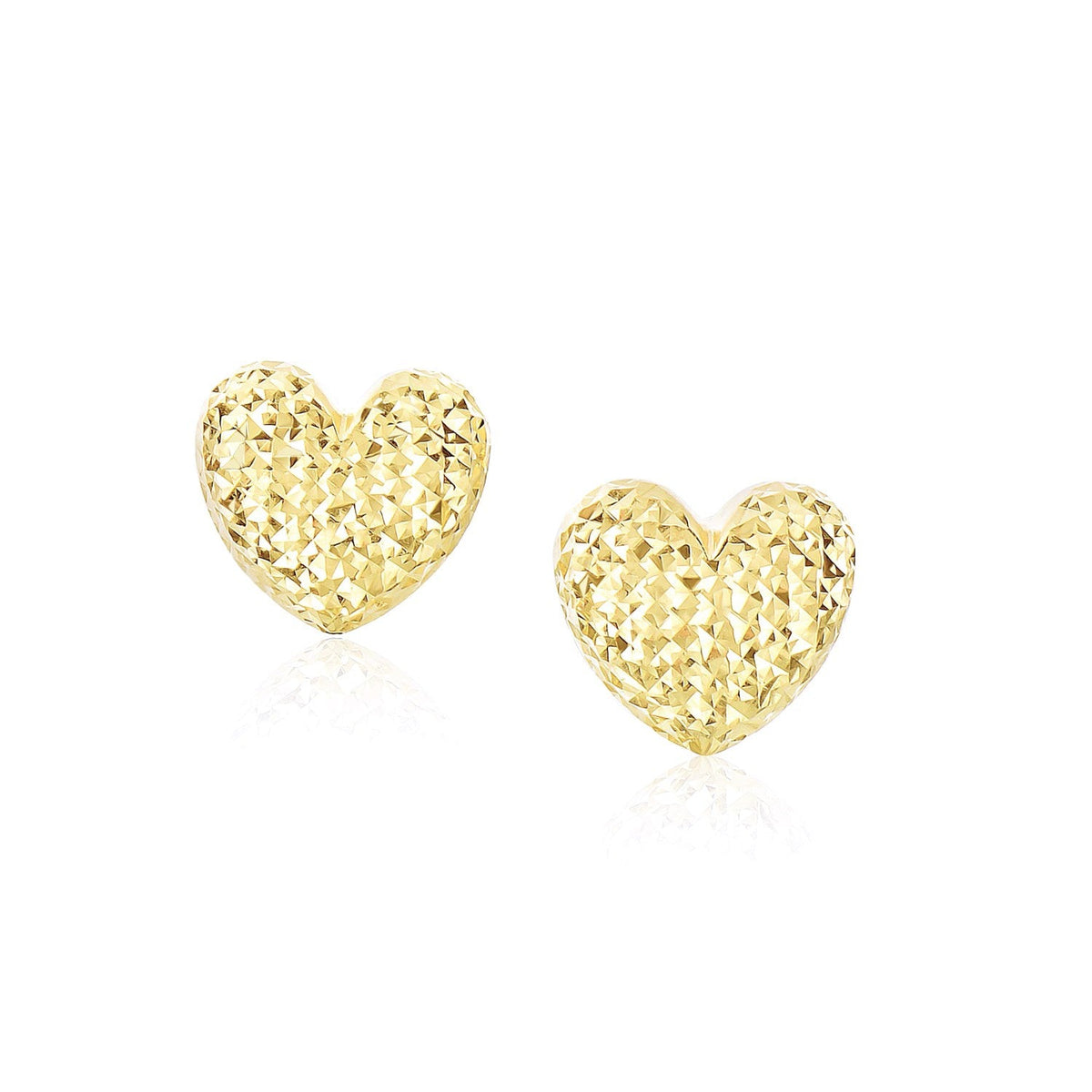 14k Yellow Gold Puffed Heart Earrings with Diamond Cuts - LinkagejewelrydesignLinkagejewelrydesign