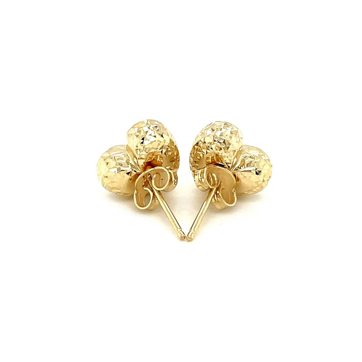 14k Yellow Gold Puffed Heart Earrings with Diamond Cuts - LinkagejewelrydesignLinkagejewelrydesign