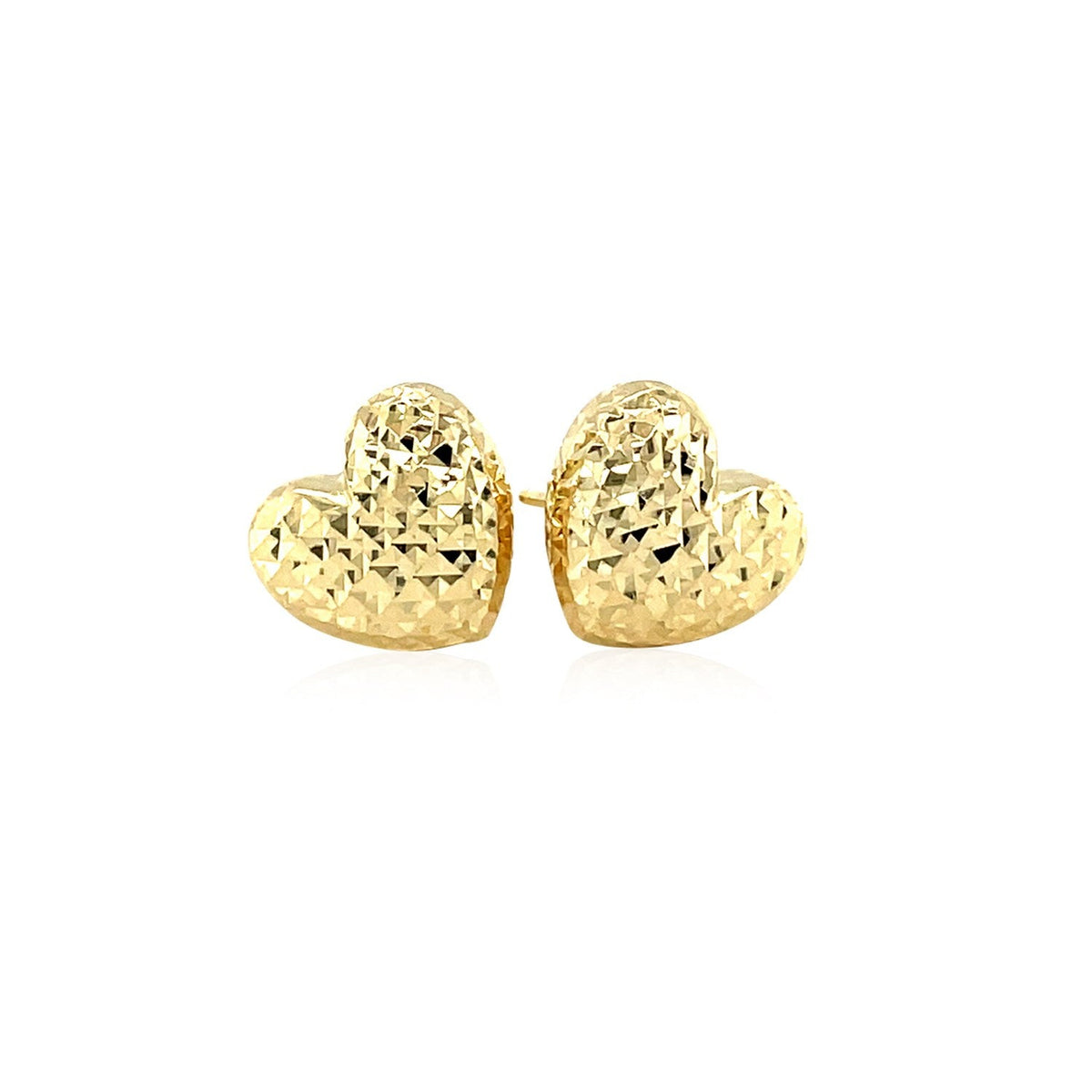 14k Yellow Gold Puffed Heart Earrings with Diamond Cuts - LinkagejewelrydesignLinkagejewelrydesign
