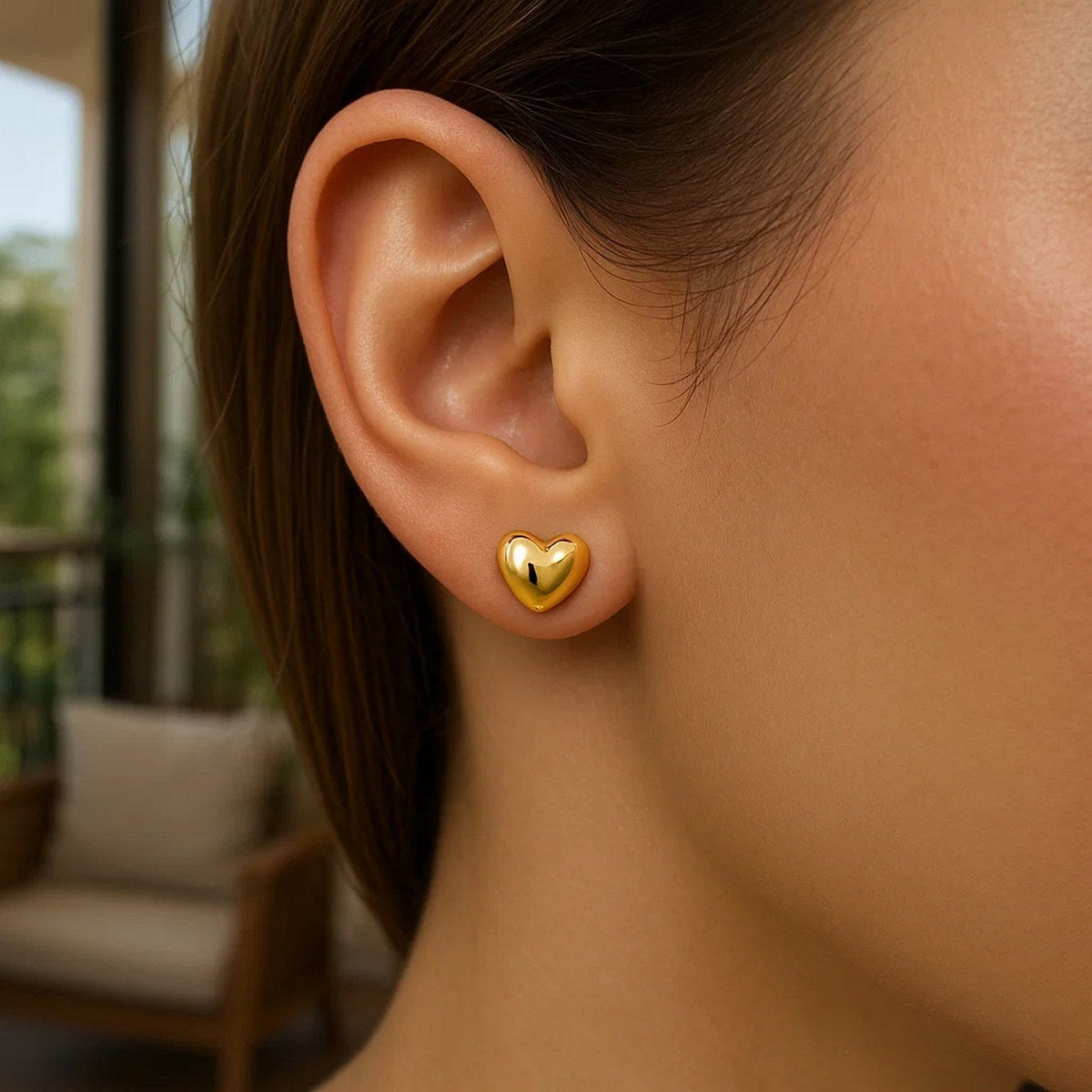 14k Yellow Gold Puffed Heart Shape Shiny Earrings - LinkagejewelrydesignLinkagejewelrydesign