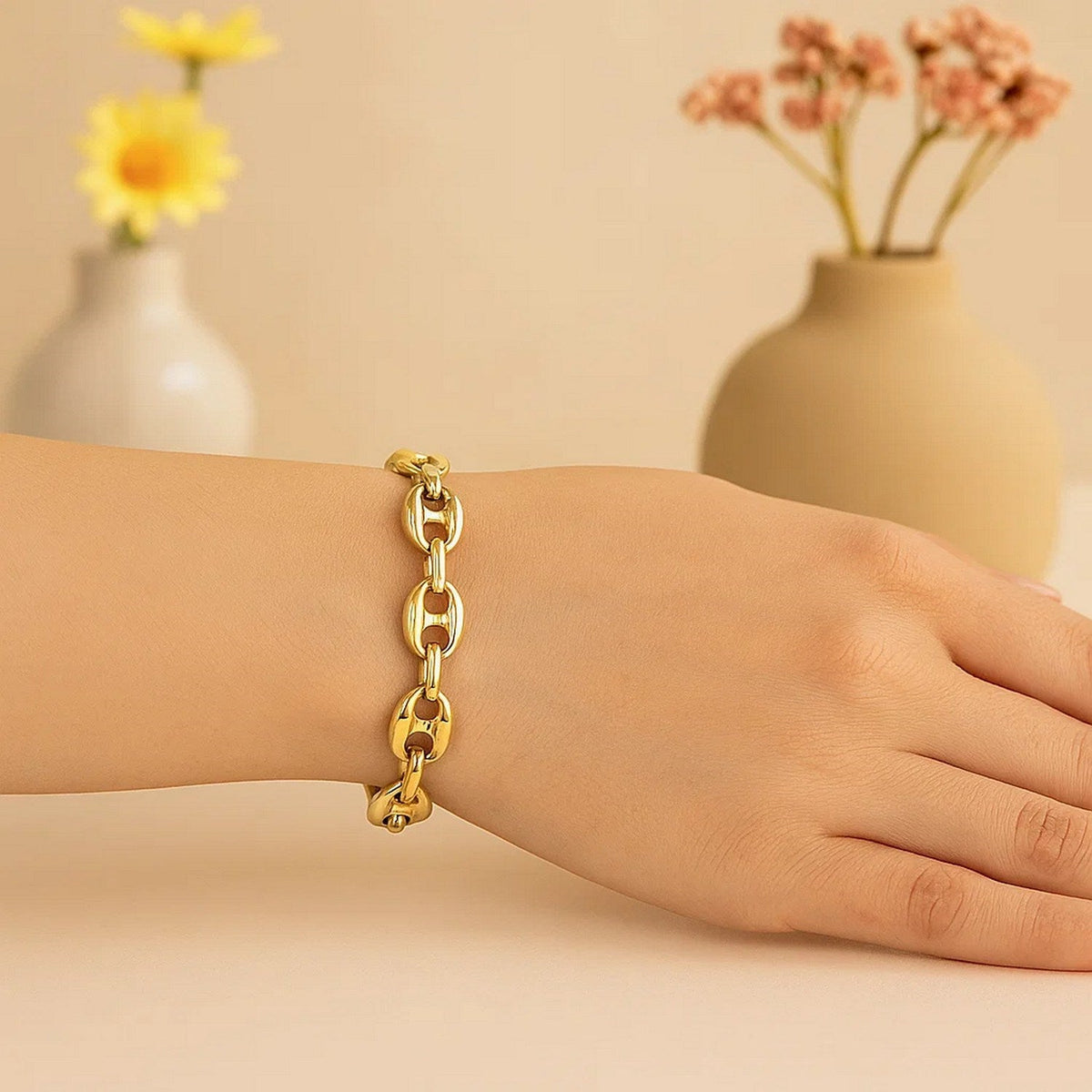 14k Yellow Gold Puffed Mariner Link Bracelet (6.80 mm) - LinkagejewelrydesignLinkagejewelrydesign