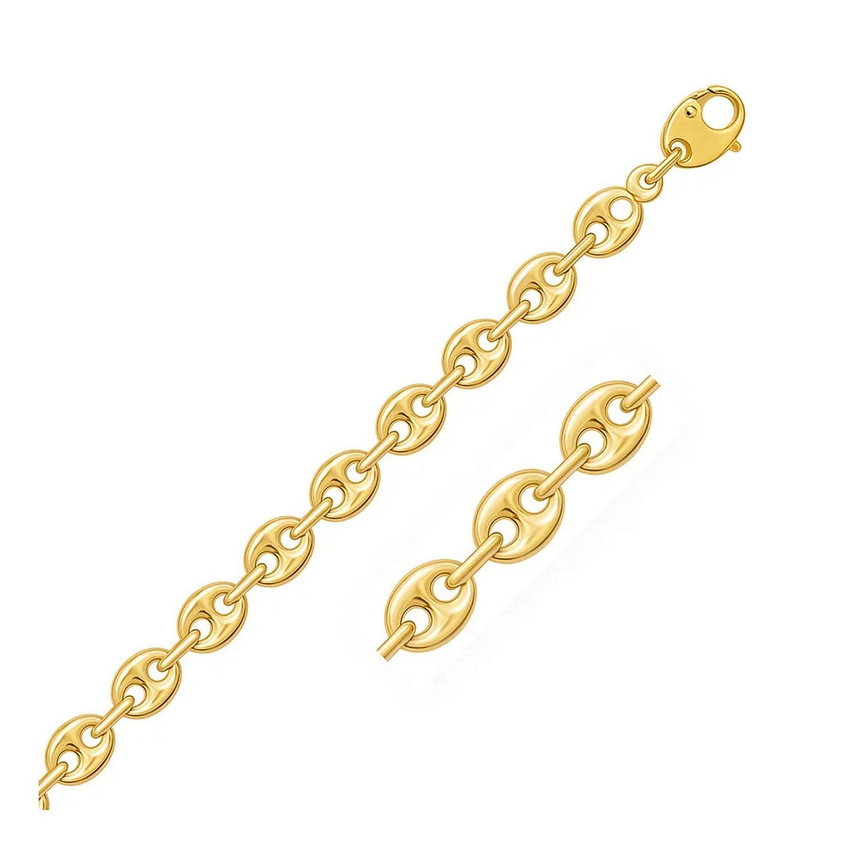 14k Yellow Gold Puffed Mariner Link Bracelet (6.80 mm) - LinkagejewelrydesignLinkagejewelrydesign